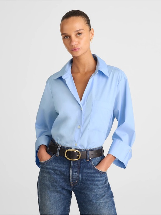 Madewell Tops - Madewell Easy Y-Neck Button-Up Shirt in Poplin Peri Blue Size Small